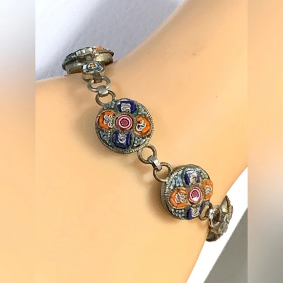 RARE - Antique Vintage ITALY Micro Mosaic Bracelet size 6.3/4” - Picture 1 of 13